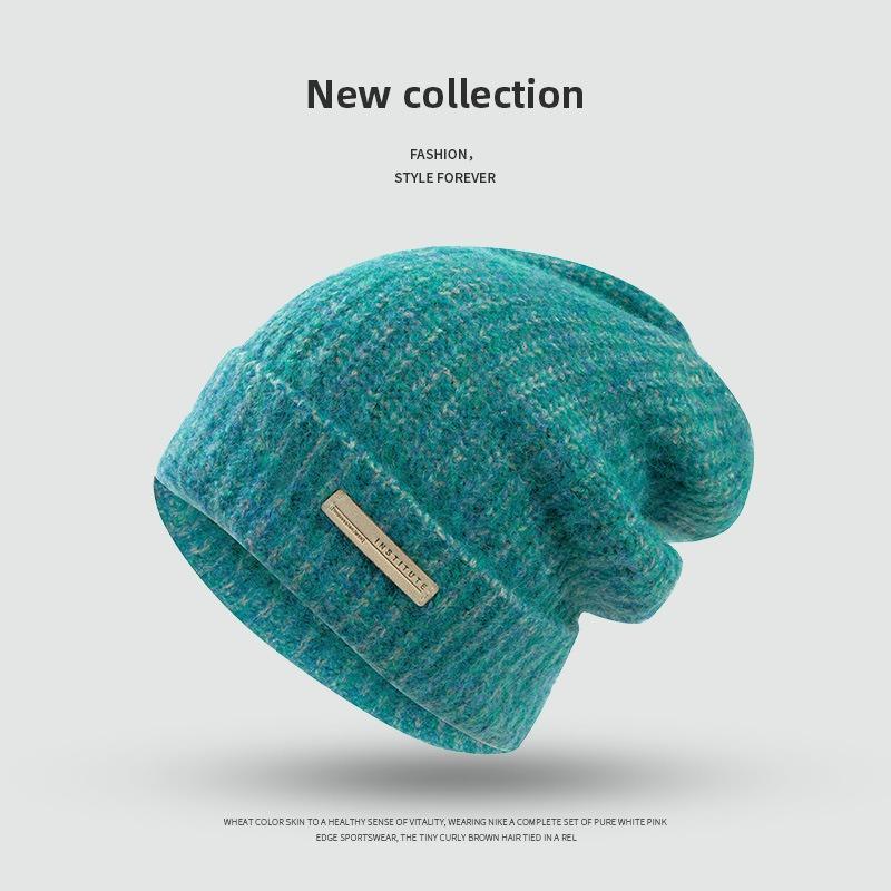 

Шерстяная шапка-бини на осень и зиму, большой окружности головы, из смесовой шерсти, универсальная, повседневная, теплая вязаная шапка, подчеркивающая маленькое лицо One Size (54-58cm)