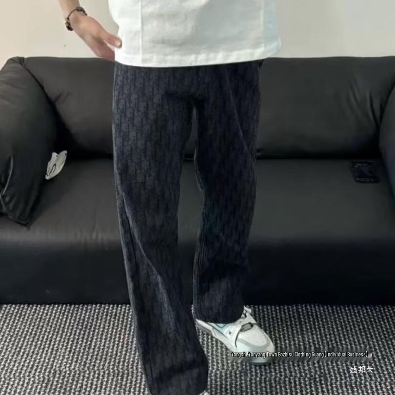 Men's Jeans: Stylish All-Over Print, Autumn Lightweight, Straight-Leg, Trendy Loose-Fit.