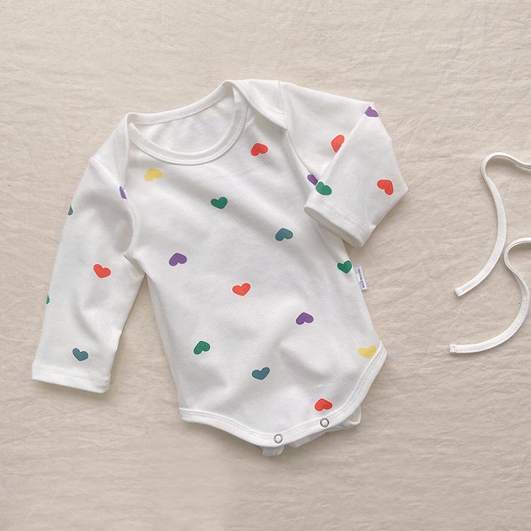 2025 Spring Newborn Colorful Heart Footed Romper Snap-Front Bodysuit