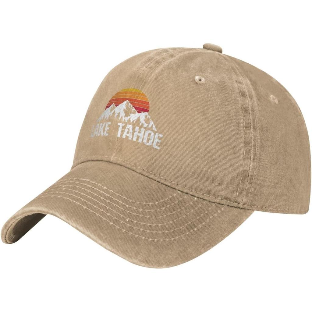Lake Tahoe Mountain Sunset Washed Baseball Cap Vintage Distressed Cotton Dad Hat for Unisex
