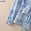ZANZEA Women Lace-up V-neck Gradient Print Casual Long Sleeve Cover Up Blouse