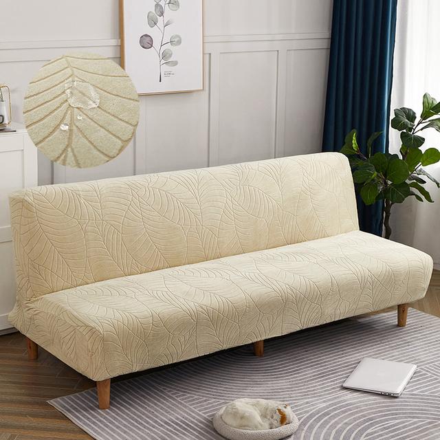 

Водонепроницаемый чехол для дивана-кровати, жаккардовый однотонный складной чехол для дивана, эластичные чехлы для диванов без подлокотников для гостиной Length 120-150cm кремовый