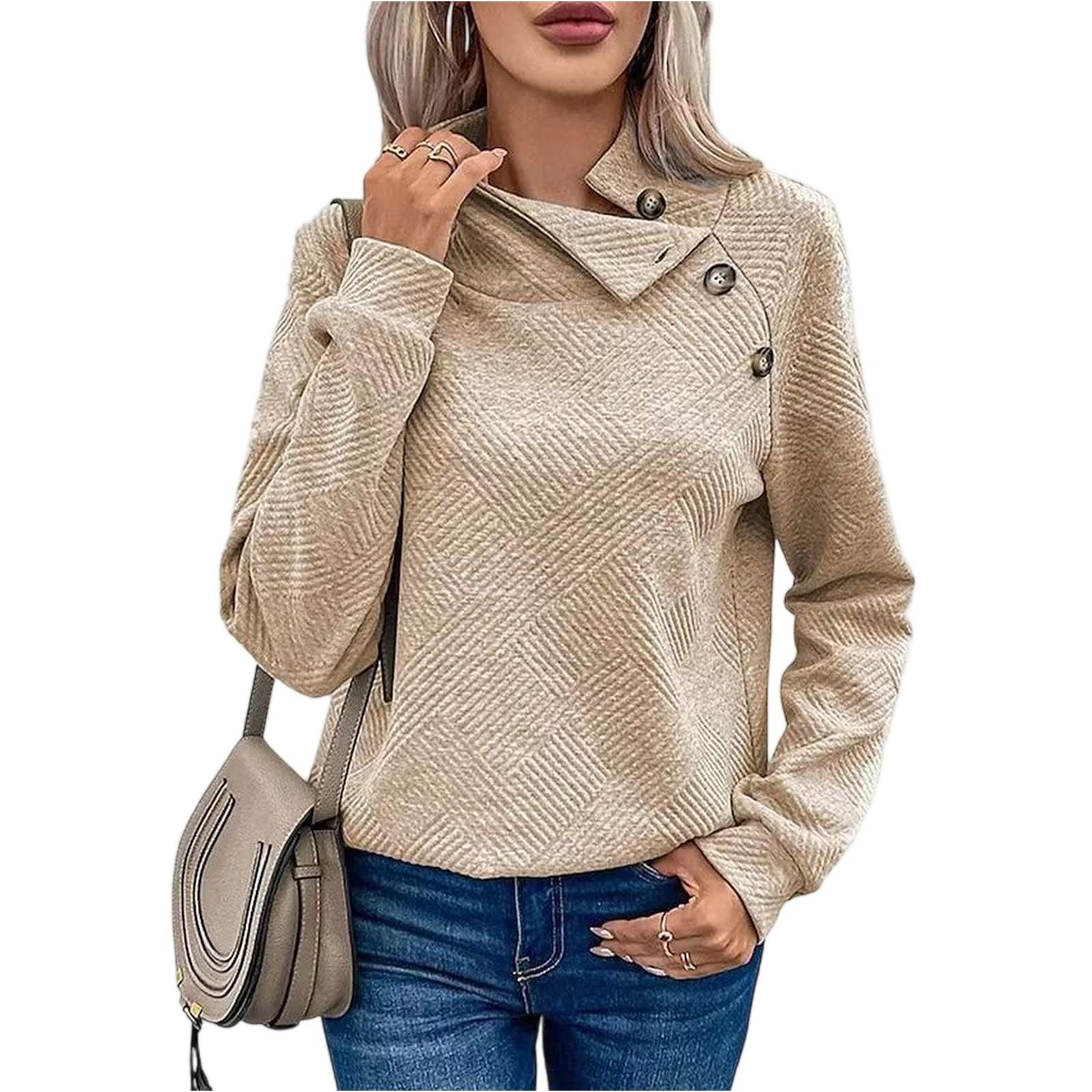 

Женский повседневный однотонный свитер Slim Fit с текстурированным воротником-стойкой и длинными рукавами L бежевый