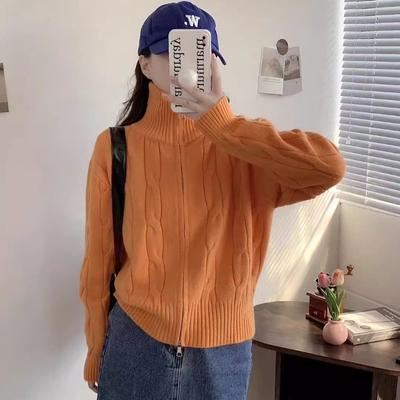 Spring and Autumn New Women's Loose Double Zipper All-match Knitted Cardigan Sweater Jacket