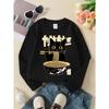 European sizes Girls' Long-Sleeve Round Neck Sweatshirt "Black Cat Eating Noodles" Print, Spring/Autumn, Casual, Daily & Sports.