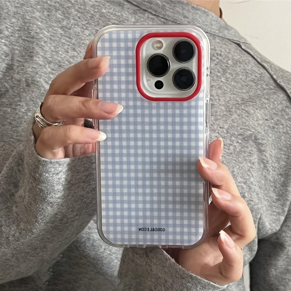 

Korean INS Blue Checkered Grid Pattern Phone Case For iPhone 17 16 16e 15 14 13 12 11 Mini Pro Max X XSMax Plus Soft Back Cover iPhone 15 ProMax