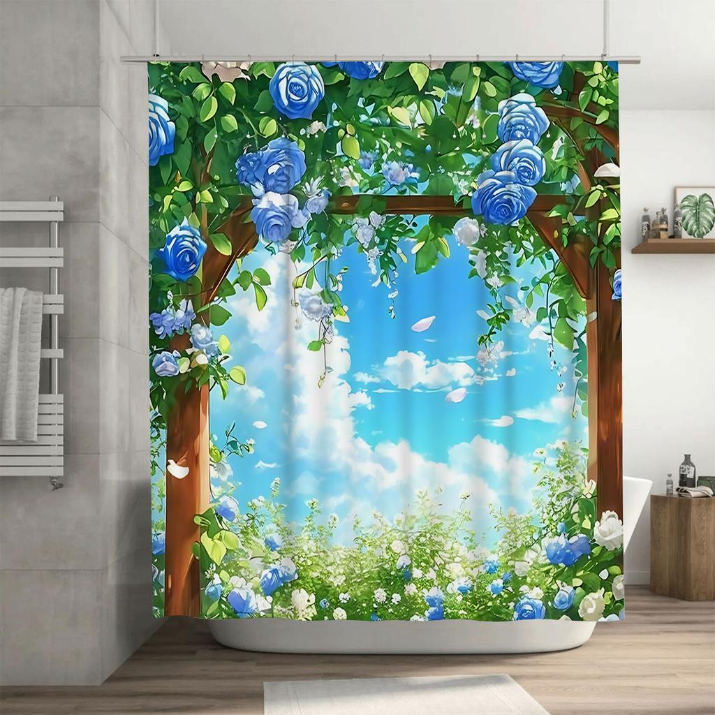 Elegant Blue Rose Garden Shower Curtain Transforming Your Bathroom Into A Serene Natural Retreat Waterproof Durable Easy-Clean