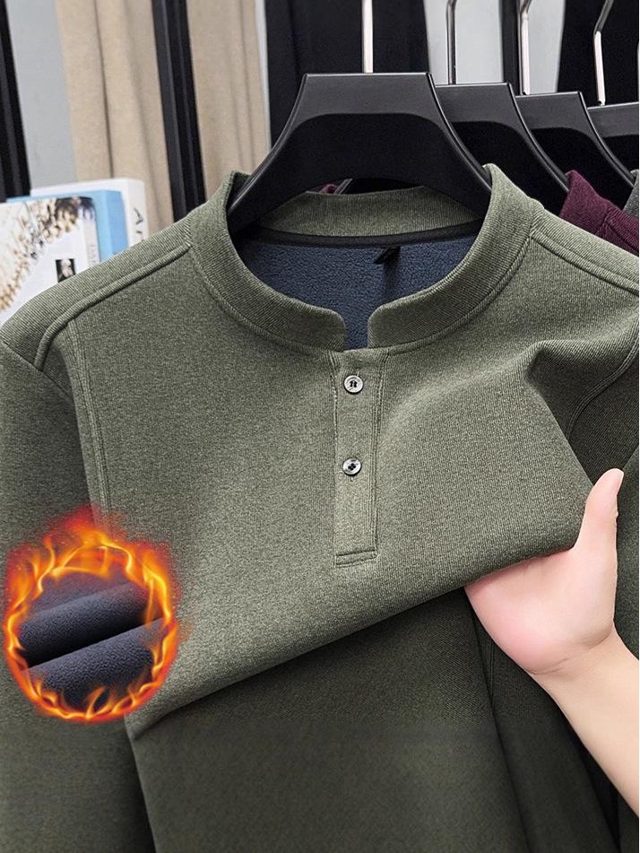 Men's Chinese Style Stand Collar Fleece Sweatshirt - Warm Long Sleeve Base Layer for Autumn/Winter
