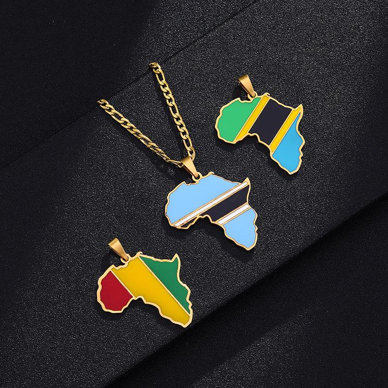 Collar con Mapa de Esmalte Africano: Colgante Geométrico de Acero de Titanio, Joyería Estilo 2022.