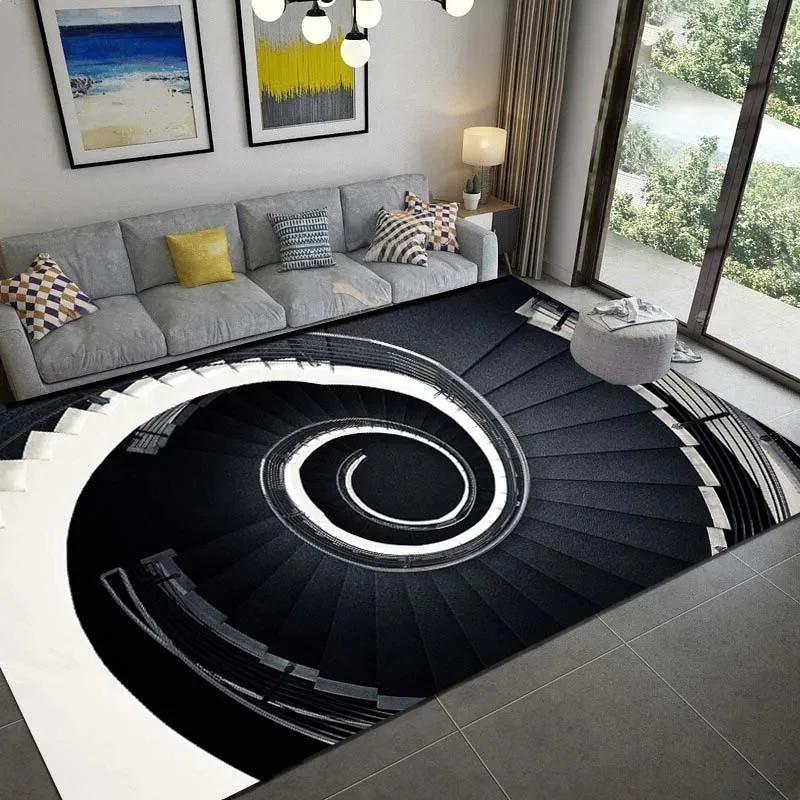 3D rotierende Treppenillusion Teppich für Wohnzimmer Bereichsteppich Schlafzimmer Heimdekoration Nachttisch Rutschfeste Fußmatte Waschbar