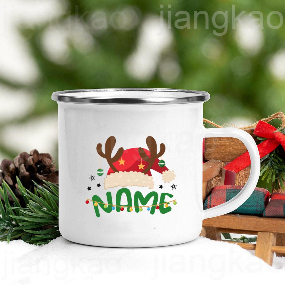 Personalized Christmas Mug Custom Name Holiday Mugs Deer Santa Hat Printed Coffee Cup Kids Xmas Party Favors Gift Hot Cocoa Cups