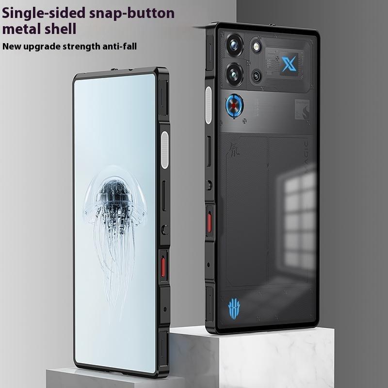 

Чохол для ZTE Nubia Red Magic 10 Pro 5G з металевою рамкою, матовою задньою кришкою з кнопкою-застібкою Blue