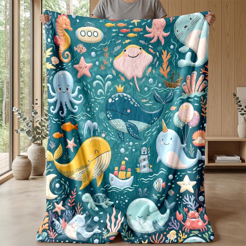 Underwater Coral Reef Scene 3 Theme Blanket Lightweight Warm Flannel Blanket Decorative Throw Blanket for Home Decoration