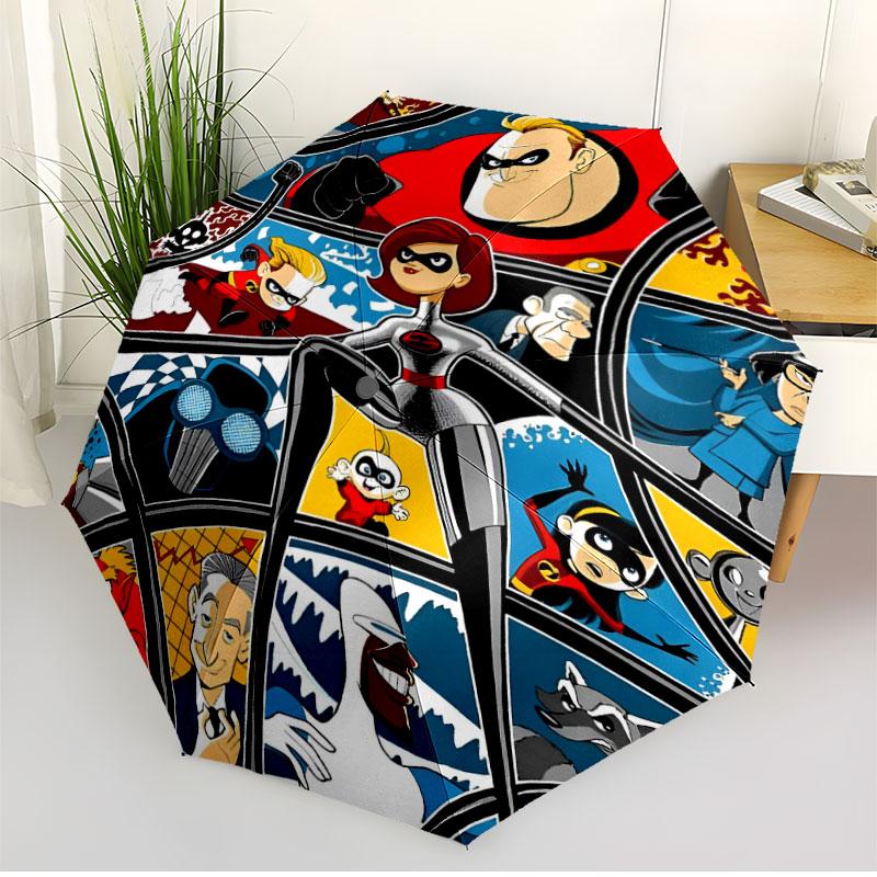 Incredibles Print Automatic Open Close Umbrella, Portable Foldable Umbrella, for Outdoor Commute Camping Trip, Ideal Birthday Gift