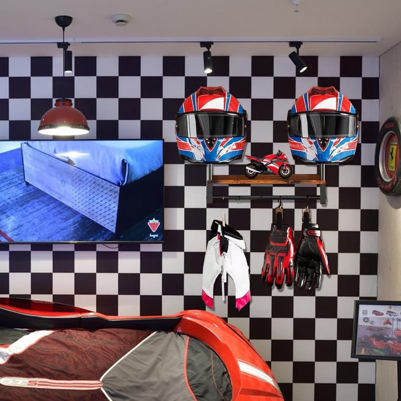 Hat Rack Wall Mount Storage Organizer Hat Rack Hat Organizer with 4 Clips Safety Hat Hanger Display Stand Wooden Storage Rack