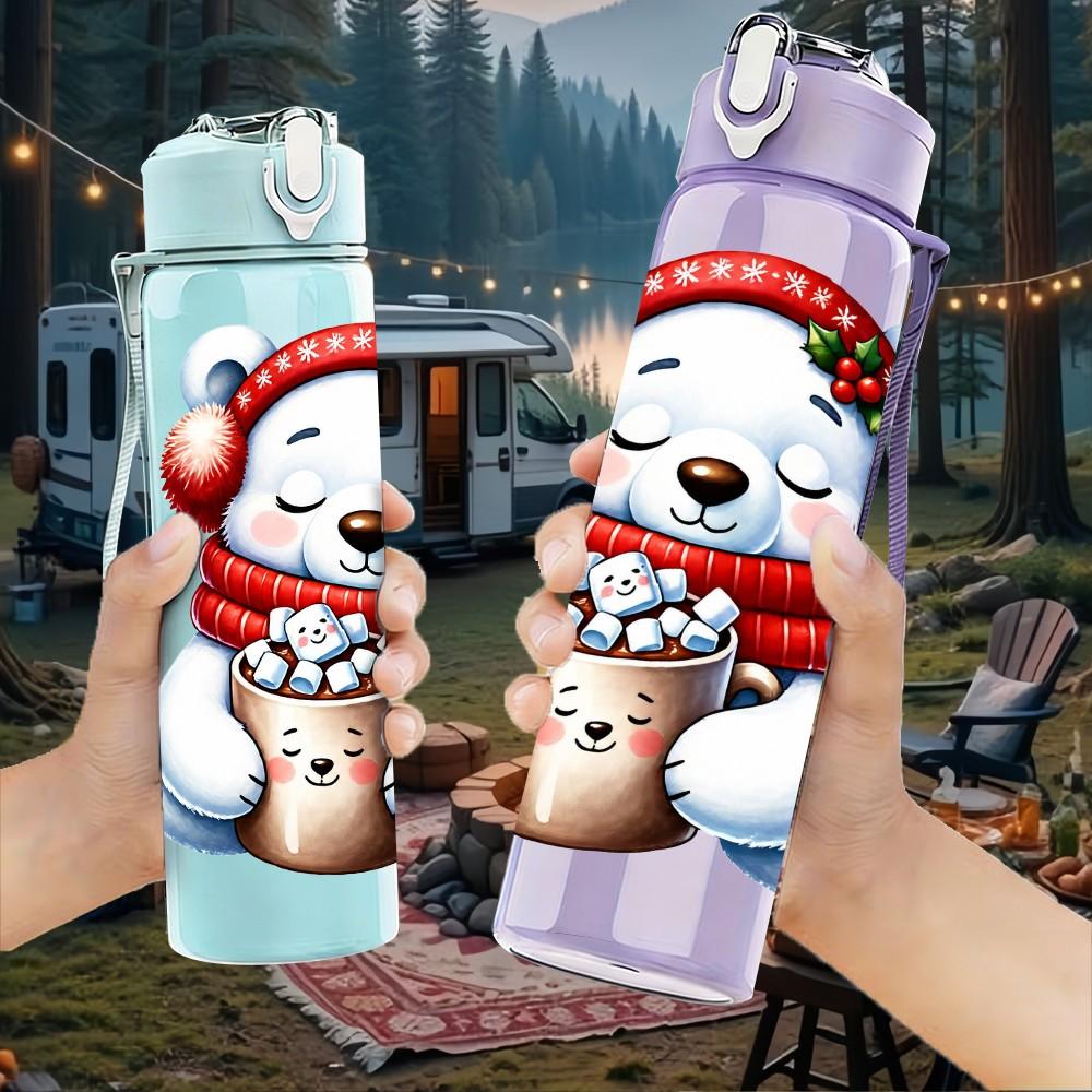 1PC Polar Bear Winter Mug 750ml Color Plastic Sports Water Bottle Leakproof Flip Straw Lid Suitable for Sports Office Home Use
