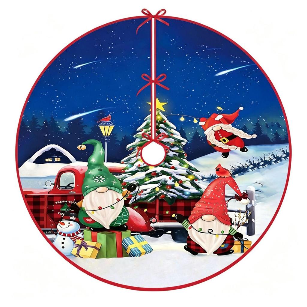 Reindeer Snowman Print Christmas Tree Skirt, Christmas Base Skirt, Tree Decoration Apron