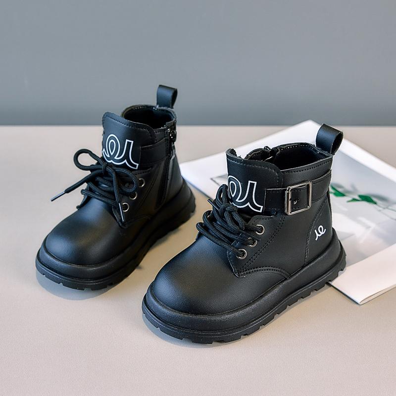 Kids Leather Boots Soft Sole Handsome Children Short Boots Non-slip 2025 Autumn Winter New Boys Girls Ankle Boots Side Zipper
