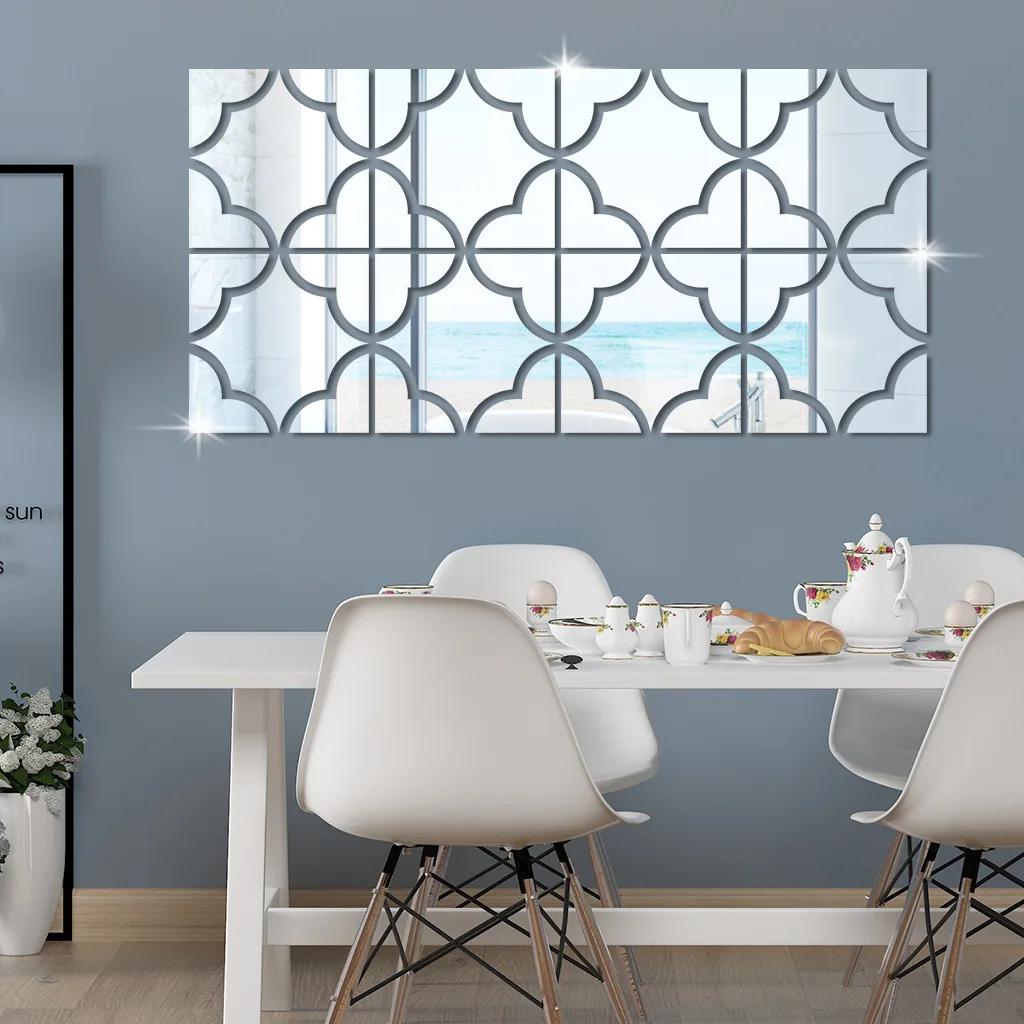 Quatrefoil Acrylic Mirror Wall Stickers Self Adhesive 3D Mirror Decals DIY Living Room Entrance Bathroom Home Decor Mirror Tiles