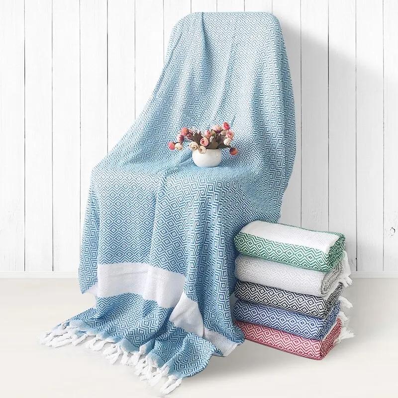 Turkey Beach Towel Wrap Scarf With Tassel Cotton Linen Striped Quick-Drying Shawl Outdoor Sunscreen Scarf Picnic Mat 180*100Cm