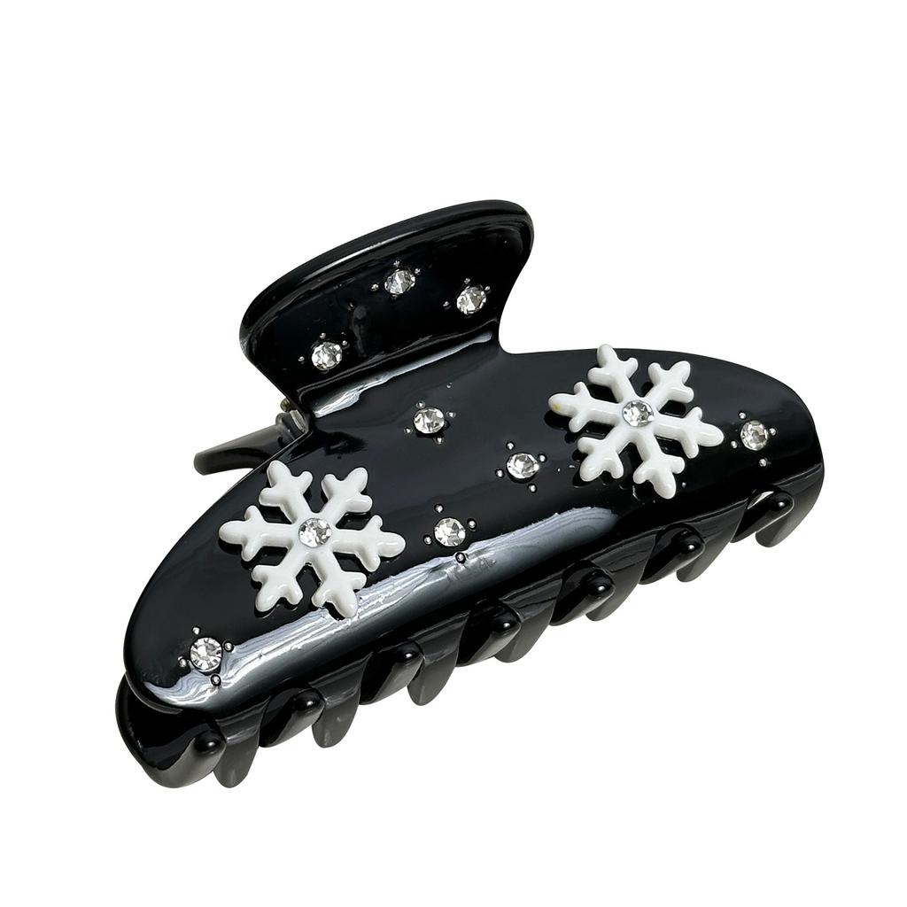 Luxurious Snowflake Hair Claw Clip In Pink Blue And Black With Stunning Rhinestone Embellishments