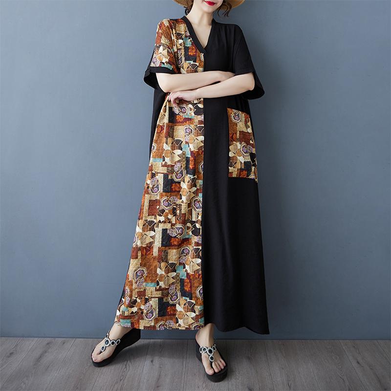 DIMANAF New Women 2025 Plus Size Summer Long Casual Dress Loose Linen Vintage Basic Maxi Dress 9848