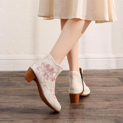 Fashion Embroidery Women Snow Boots Ethnic Style Autumn and Winter Cotton Women Winter Boots High-heeled High-top Women Boots
