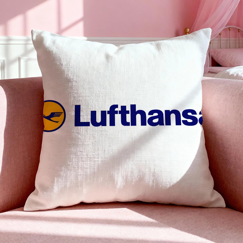 Luchtvaart L-Lufthansa Kussensloop Ademend Linnen Kussensloop Zomer Geurloos Eco-Vriendelijk Onzichtbare Rits Wasbaar 30x30cm