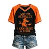 Women's V-Neck Short Sleeve T-Shirt with Halloween Print and Raglan Sleeve, Casual Fit