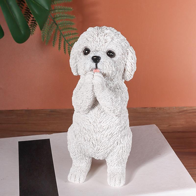 Cute Little Dog Standing Statue Creative Resin Animal Decorative Ornament Home Bedroom Living Room Outdoor Decoration Display