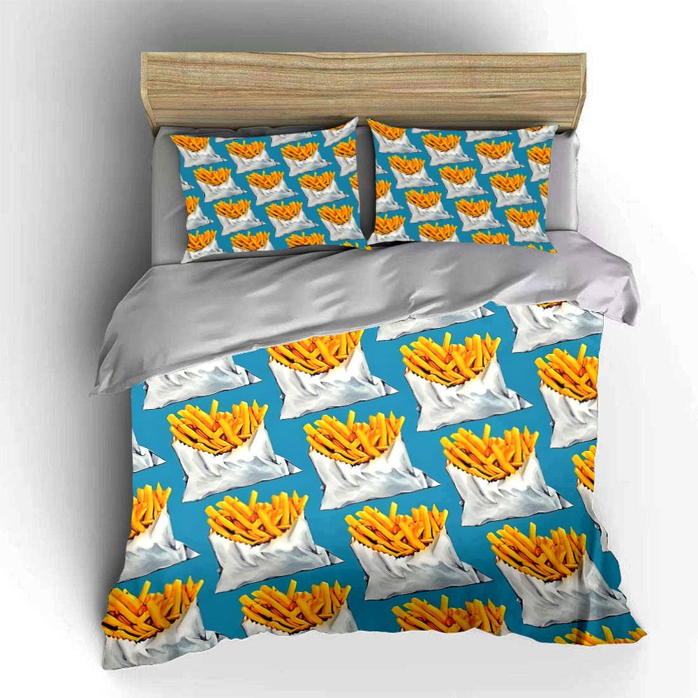 Goldene Pommes Frites mit entzückendem Muster. Bettwäsche-Sets Bettbezüge Kissenbezüge(1* Bettbezug 2* Kissenbezüge ohne Bettdecke)