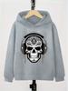 Children Rock‑Style Skull Hoodie Headphone Tribal Art Print Pullover Autumn Winter Fleece Warm Trendy Boys Hooded Sweatshirt