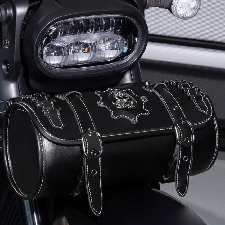Front Fork Handlebar Bag Motorcycle Front Bag Tool Bag Skull Pattern Saddlebag PU Storage Pouch Motorbike Tool Bag