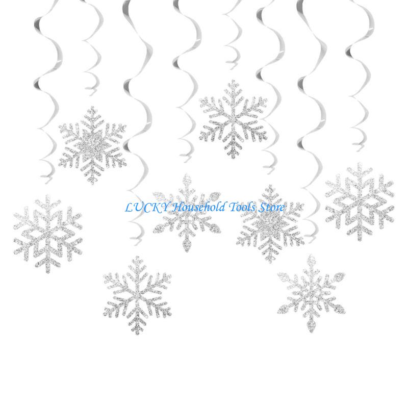 J0MC Attractive Christmas Decoration Swirls Snowflake for Tree Window Wall Hangings серебряный