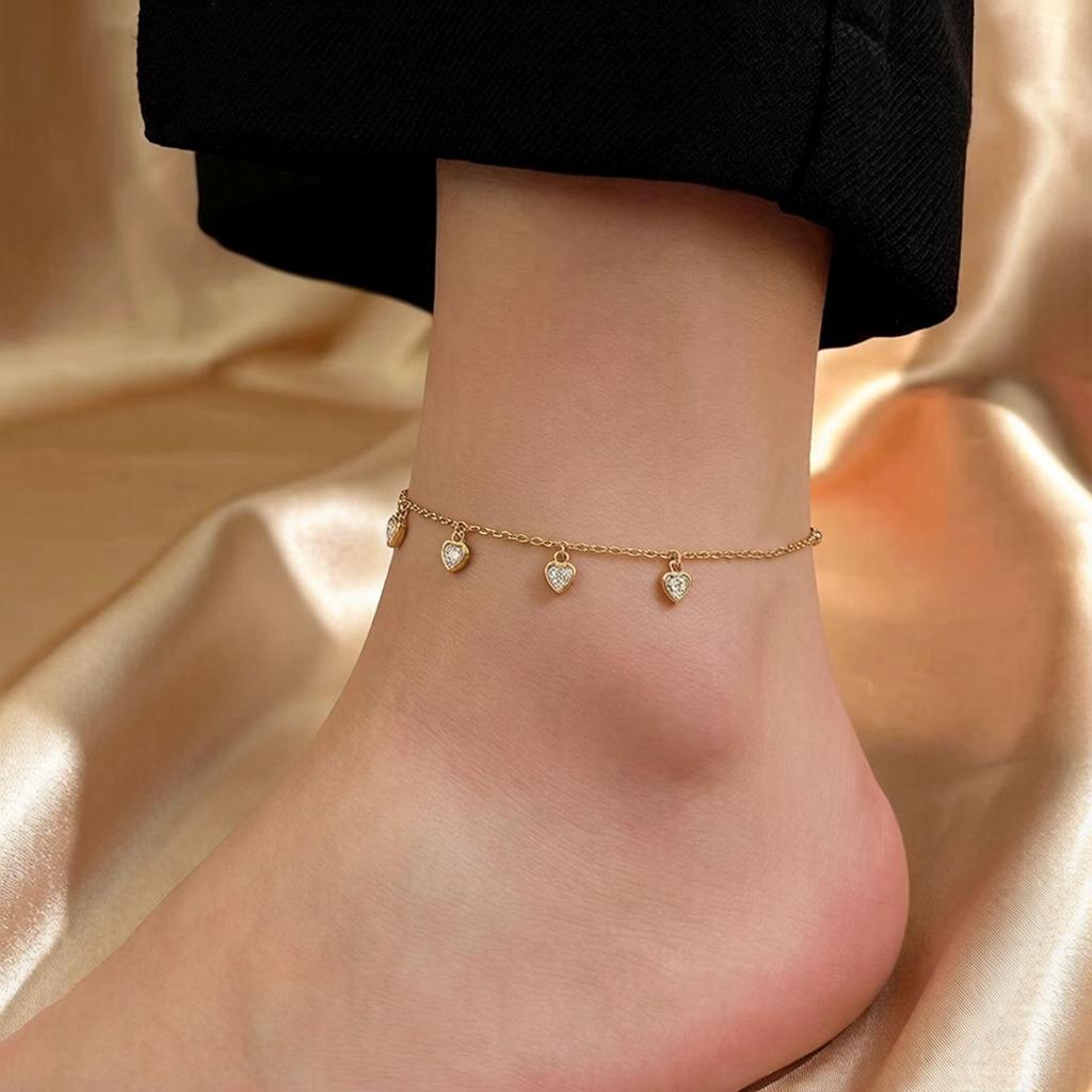 Tide Double-Layer Heart Anklet: 18K Gold-Plated Titanium Steel, Non-fading Fashion Light Luxury for Women