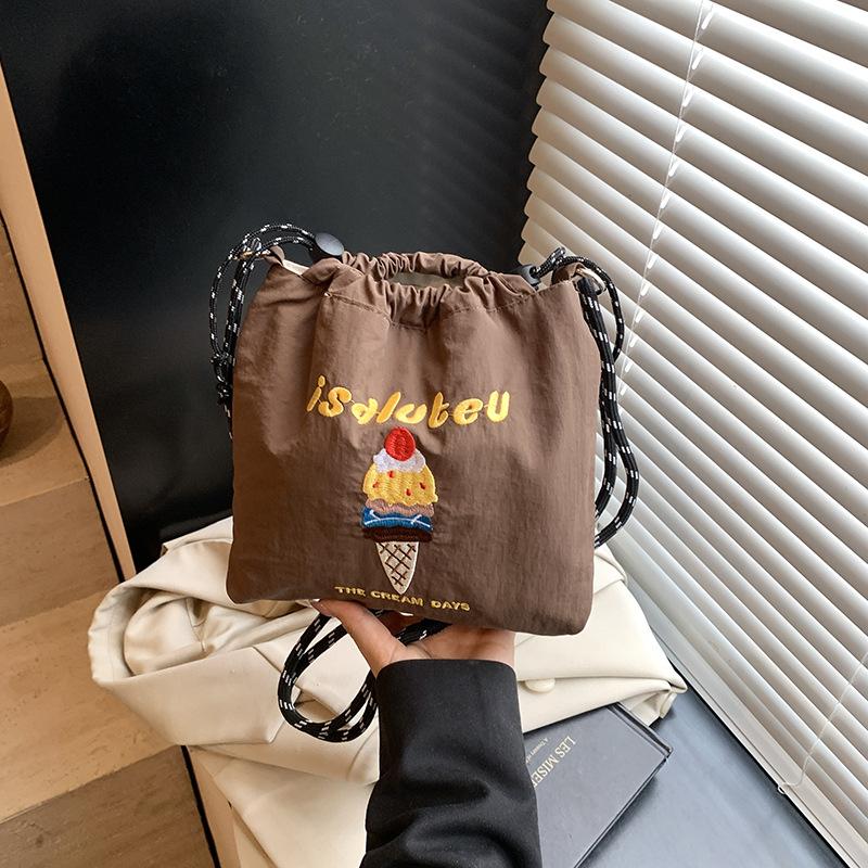 New nylon embroidered mobile phone bag fashionable versatile messenger bag simple drawstring canvas shoulder bag