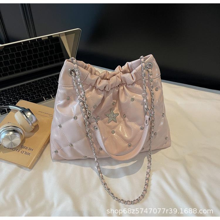 Fashion bright diamond tote shoulder bag women's 2025 new large-capacity diamond chain underarm bag casual messenger bag