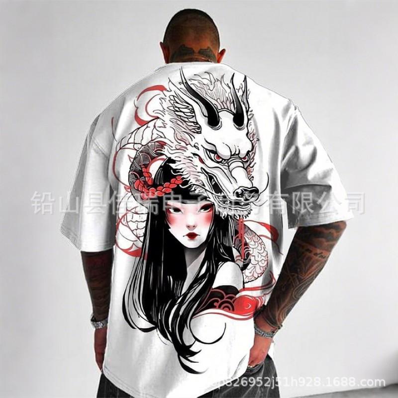 Mens Loose Fit Short Sleeve T-Shirt With 3D Digital Print Breathable Cotton Blend Sports Casual Wear