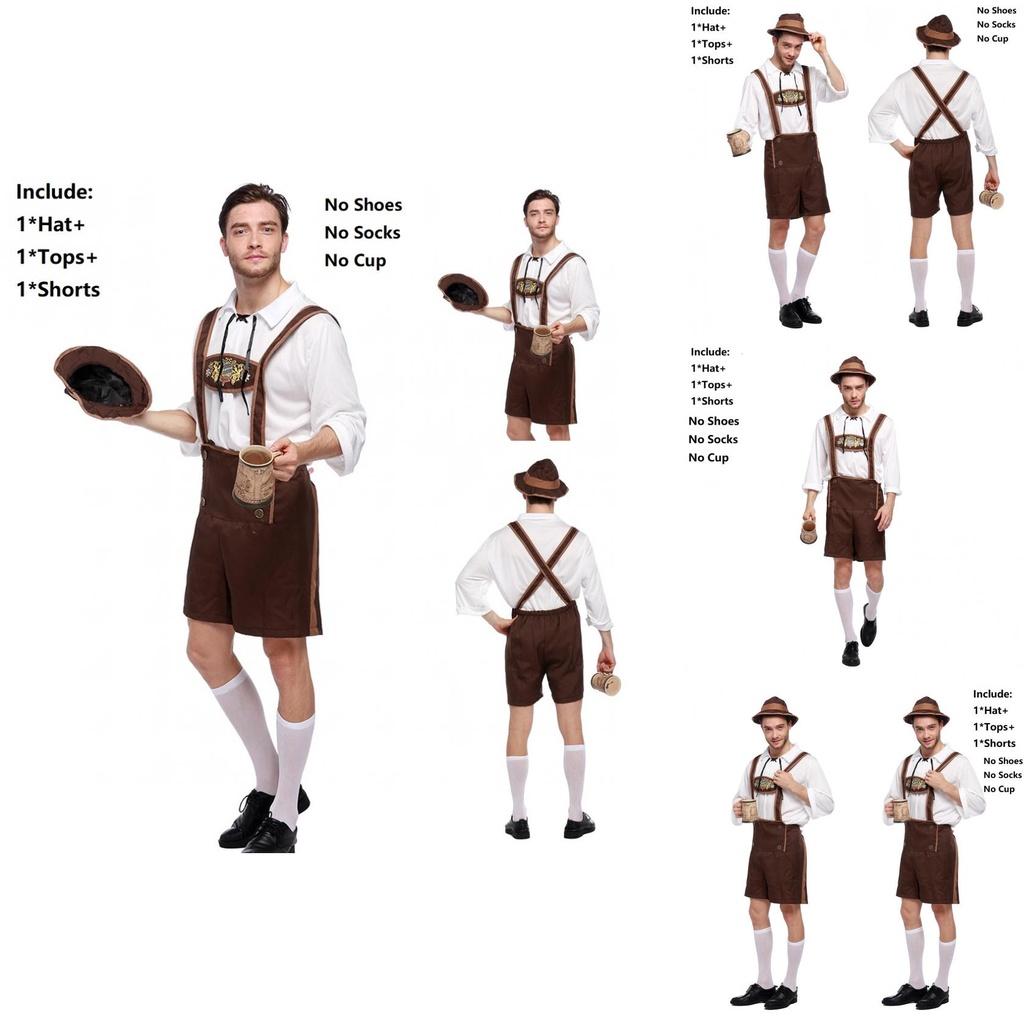 Stylowy Męski Strój Oktoberfestowy Cosplay z Jednolitą Koszulą i Szelkami