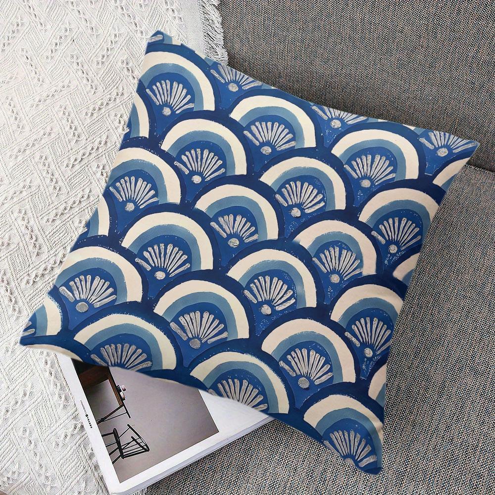 Blue Fan square Jacquard Pillow Cover for Sofa Office Waist Cushion Cover Home Decorative Pillowcase