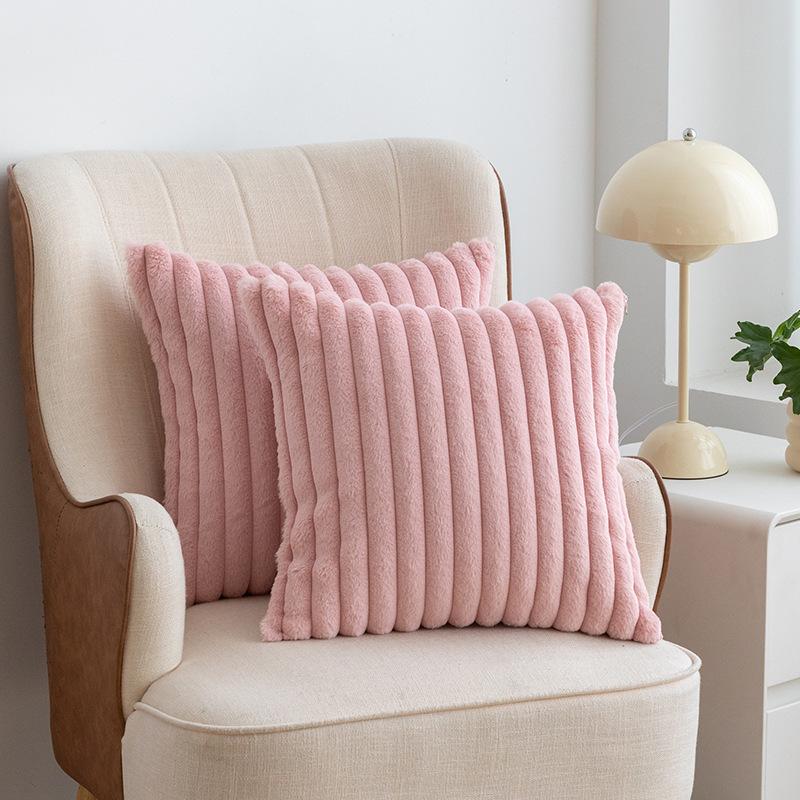 2Pcs Luxury Nordic Plush Cushion Cover Comfortable Textured Striped Throw Pillow Cover Soft Plush Pillowcase Living Room Decor