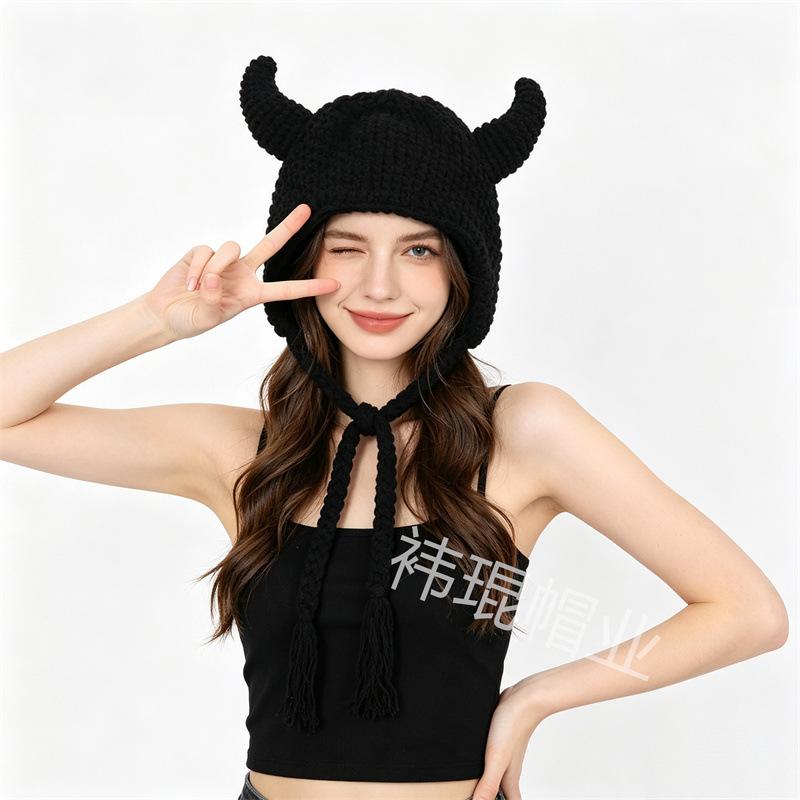 Autumn and Winter New Funny Cartoon Cute Wool Hat Warm Knitted Pullover Hat Handmade Crochet Hat