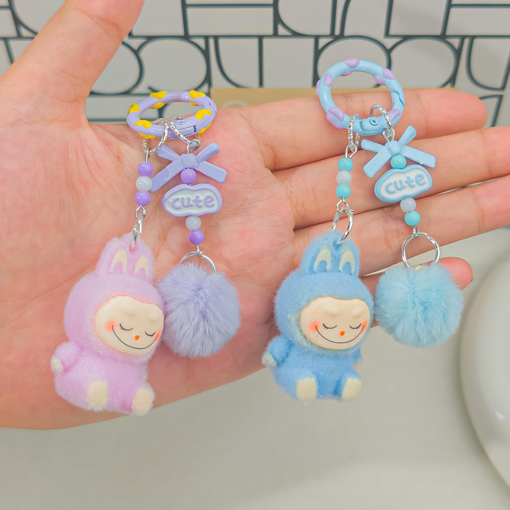 Grain Mini Cn49 Cute Cute Sitting Flocking Bag Couple Car Keychain Decorative Pendant Mobile Phone Chain