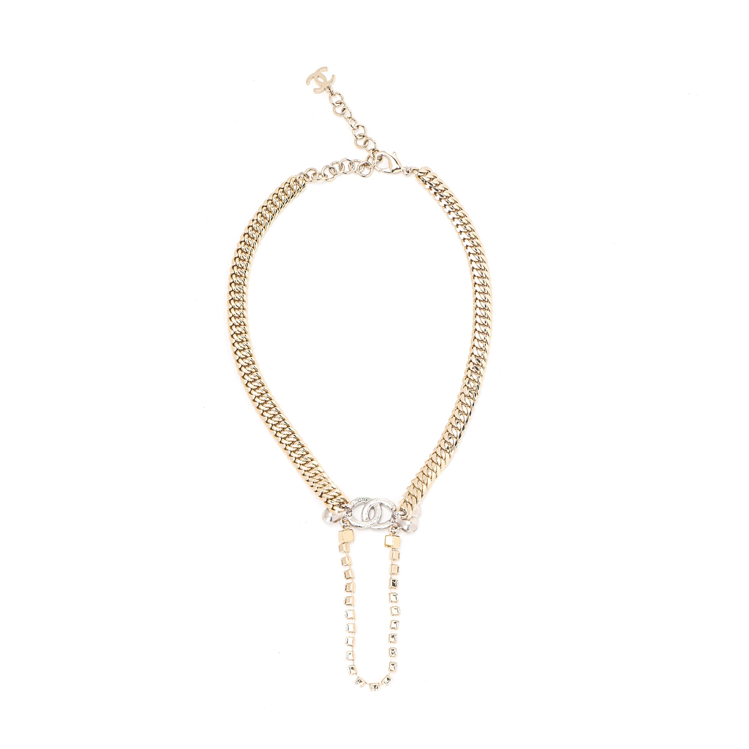 

Chanel 23 Spring Summer 23S Crystal Heart Silver Double C Necklace Women necklace ABA882-B10902-NO033 Gold,F