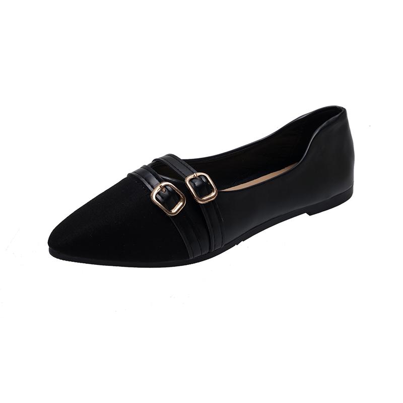 Fashion 2024 Spring and Autumn Fashionable Buckle Design Shallow Mouth Low-top Shoes Pointed Toe Elegant Women's Metal Decorated Shoes