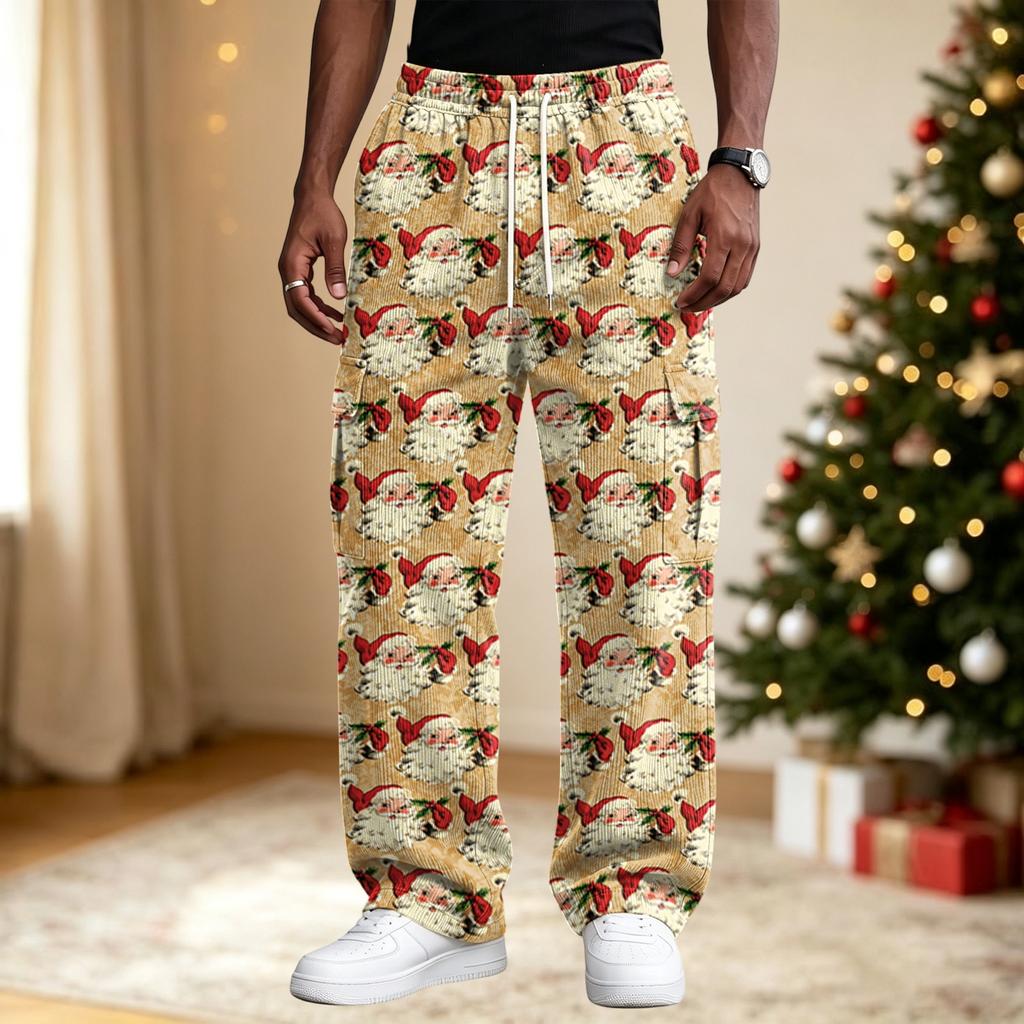 Men's Streetwear Casual Loose Fit Comfortable Athletic Pants with Christmas Print for Holiday Lounging