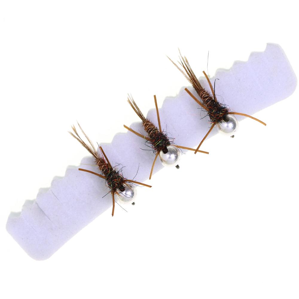 6PCS #14 #16 Barbless Jig Stonefly Nymph Fly Rubber Legs, Pheasant Tail, Bead Head Fast Sink Euro Nymph Trout Bass Fishing Lures
