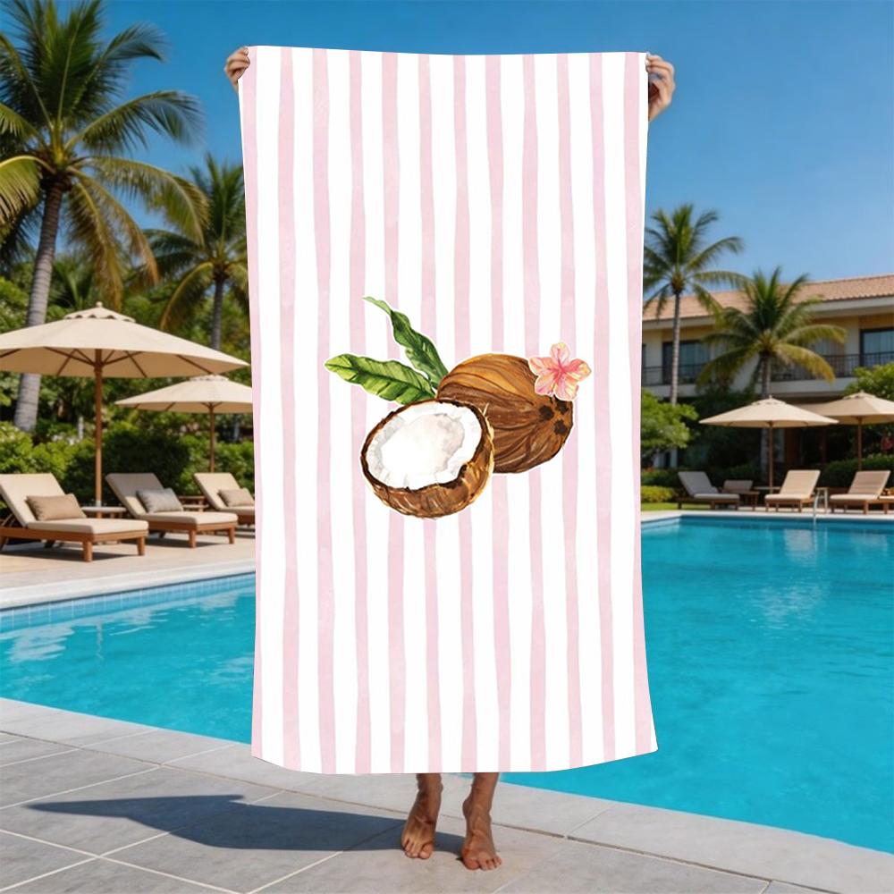 Striped Coconut Palm Print Beach Towel Lightweight Quick Dry for Summer Beach Pool Daily Casual Use
