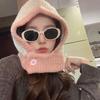 New Women Knitted Hat Balaclava Women‘s Winter Hood Warm Anti-Pilling Neck Collar Beanies CapLadies Windproof Earflaps Scarf Hat