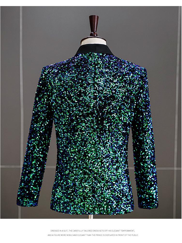 Men's Iridescent Sequin Tuxedo Jacket - Ideal for DJs, Nightclubs, and Stage Performances
